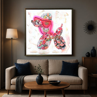 Tableau Décoratif Chien Ballon Floral Rose Led Affiche Murale Moderne salon chambre bureau Tunisie