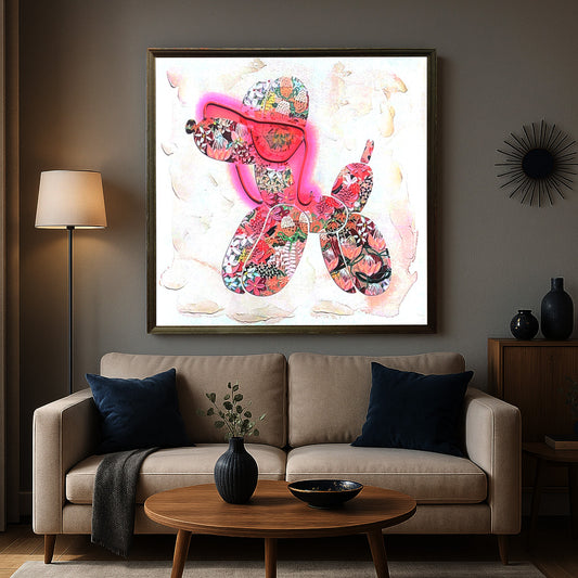 Tableau Décoratif Chien Ballon Floral Rose Led Affiche Murale Moderne salon chambre bureau Tunisie