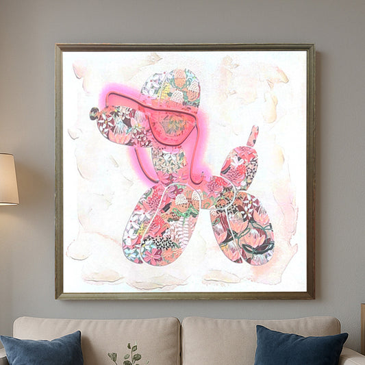 Tableau Décoratif Chien Ballon Floral Rose Led Affiche Murale Moderne salon chambre bureau Tunisie