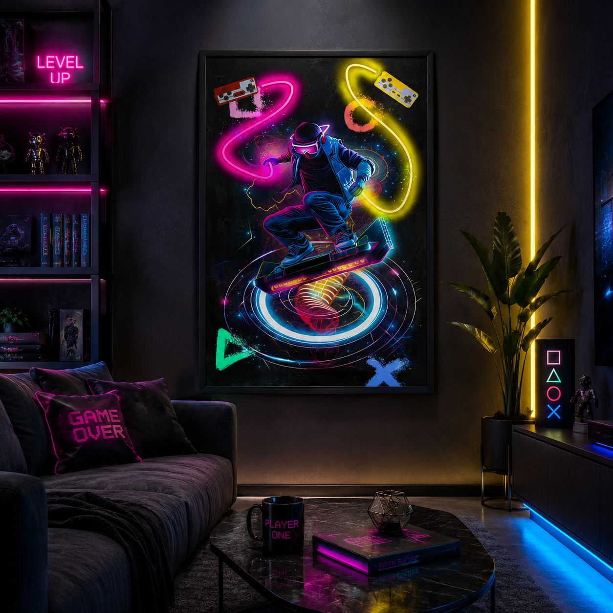 Tableau Décoratif Skateur Led Affiche Murale Moderne salon chambre bureau Tunisie