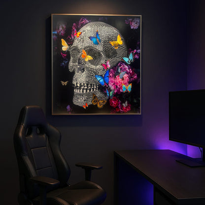 Tableau Décoratif Crane Diamant Papillon florale Affiche Murale Cadre Verre Cristaux Moderne salon chambre bureau Tunisie 