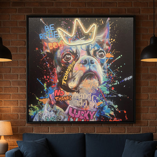 Tableau contemporain - King Bulldog - Art Mural Led - Graffiti