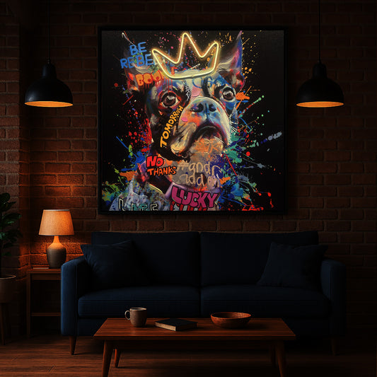 Tableau contemporain - King Bulldog - Art Mural Led - Graffiti