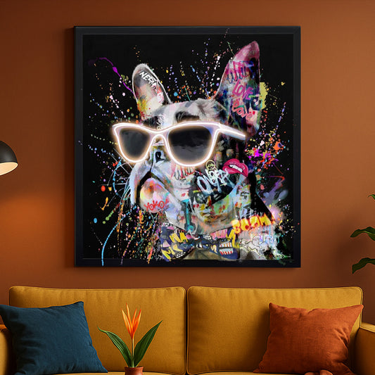 Tableau contemporain - Bulldog Stylé - Néon LED - Style Graffiti