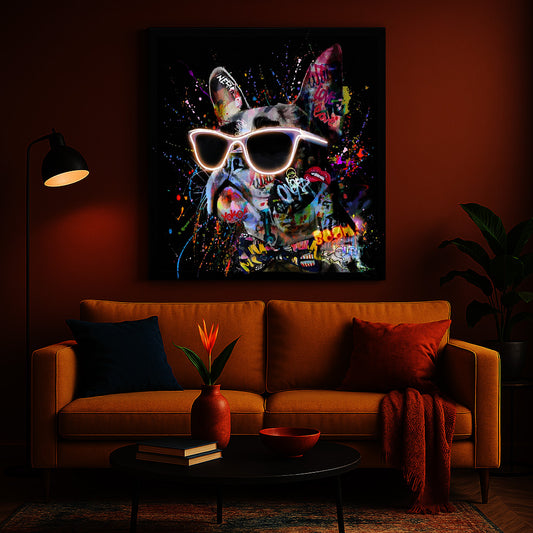 Tableau contemporain - Bulldog Stylé - Néon LED - Style Graffiti