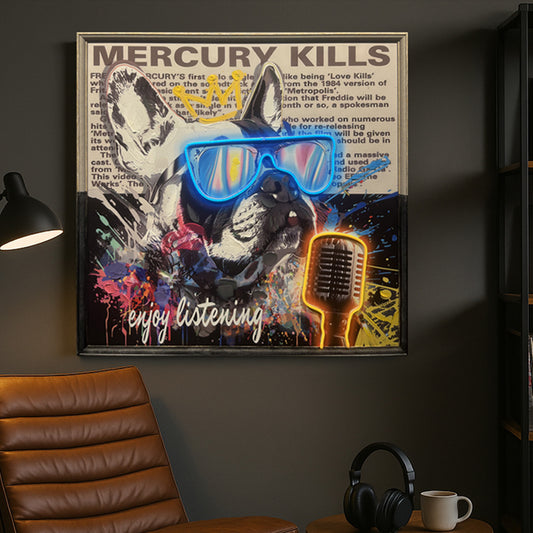 Tableau Bulldog Chanteur - Œuvre d'Art LED - Style Graffiti Musical