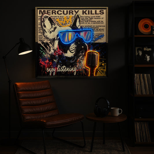 Tableau Bulldog Chanteur - Œuvre d'Art LED - Style Graffiti Musical