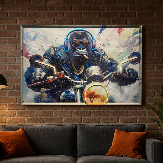 Tableau Gorille biker - Œuvre d'Art Murale avec LED -  Décoration Contemporaine
