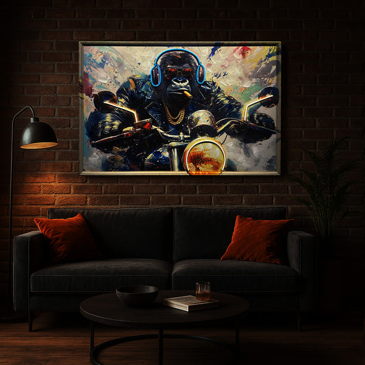 Tableau Gorille biker - Œuvre d'Art Murale avec LED -  Décoration Contemporaine
