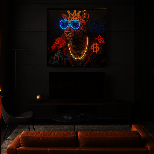 Tableau Funky Léopard - Art Mural LED - Style Graffiti Moderne