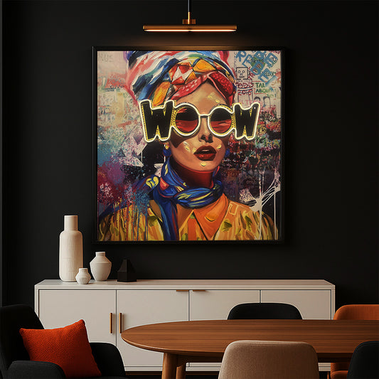 Tableau contemporain - Portrait WooW - Néon LED- graffiti et couleurs vibrantes