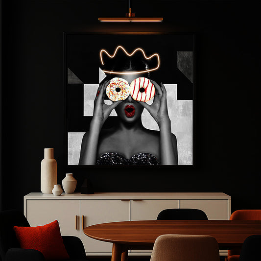Tableau Contemporain - Reine Donuts - LED - Décoration Tendance