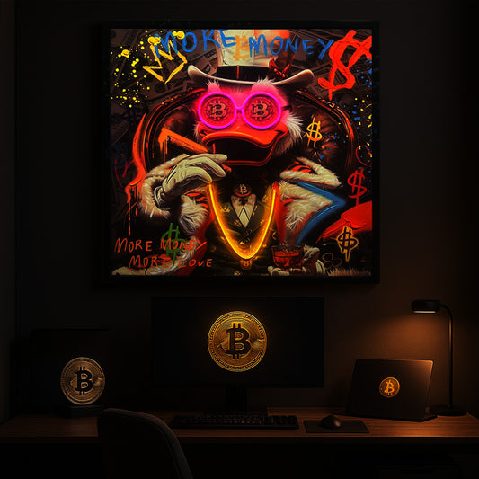 Tableau contemporain - Scrooge McDuck et Bitcoin - Neon LED  dans un style graffiti audacieux