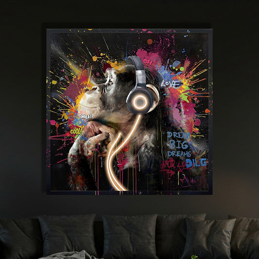 Tableau moderne - Chimpanzé artistique - casque LED et style graffiti