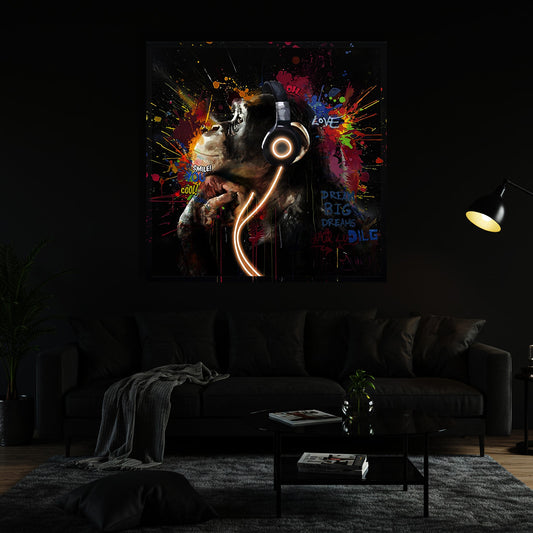 Tableau moderne - Chimpanzé artistique - casque LED et style graffiti