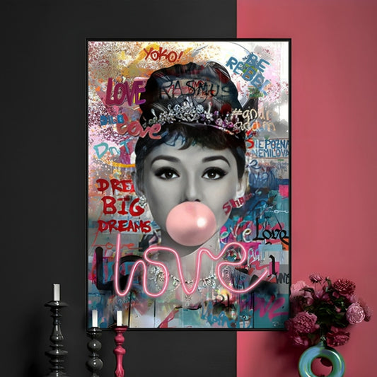 Tableau Décoratif Audrey BubbleGum  Affiche Art Mural Led Moderne tendance salon chambre bureau Tunisie 