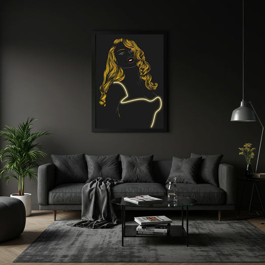 Tableaux " Portrait Féminin Glamour" - Œuvre d'Art Originale avec LED - Décoration Contemporaine