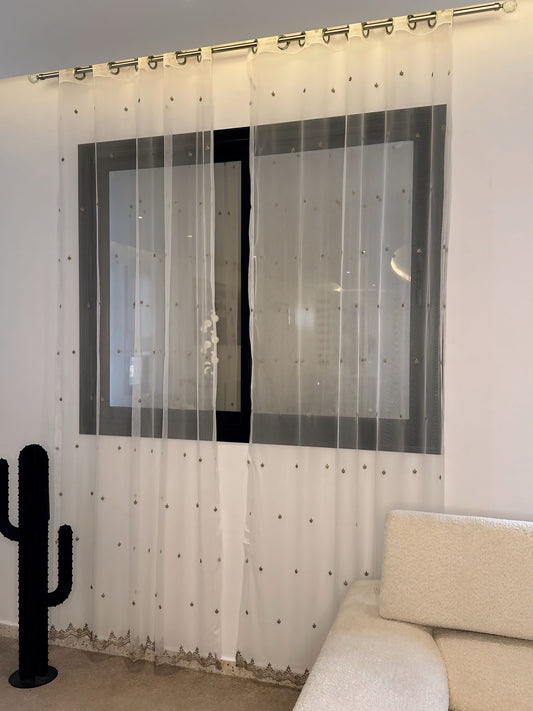 Voilage Organza Transparent Blanc - Prêt à poser avec anneaux en acier argenté
