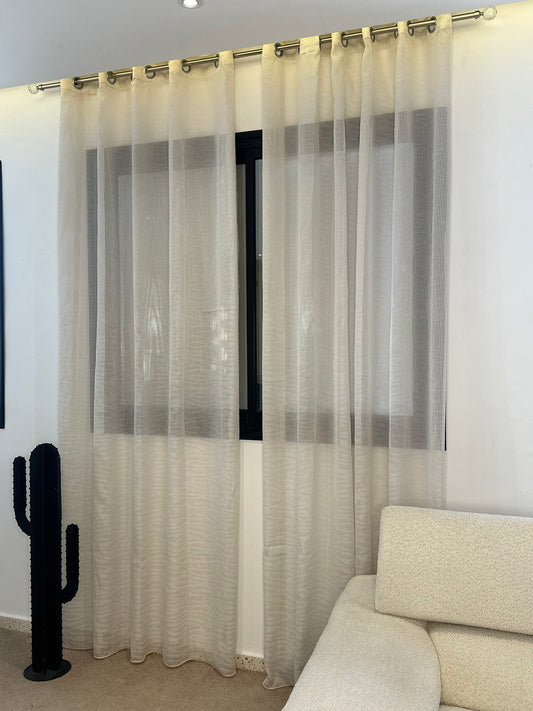 Voilage Transparent en Organza Beige - Prêt à poser avec anneaux en acier argenté