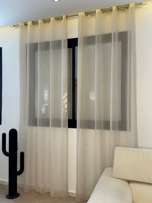 Voilage Transparent en Organza Blanc - Prêt à poser avec anneaux en acier argenté