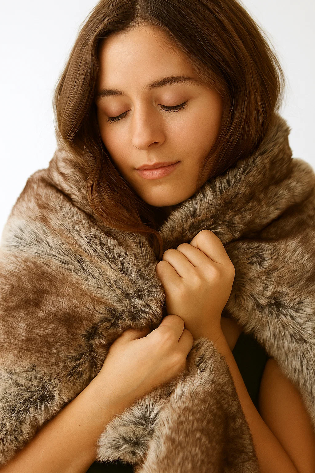 Plaid Fausse Fourrure Luxe Taupe - Couverture Douce Extra Moelleuse