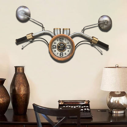 Horloge Murale Moto Vintage - Guidon de Moto avec Rétroviseurs Style Industriel