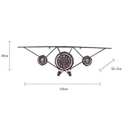 Étagère Murale Avion Vintage avec Horloge - Décoration Industrielle Style Rétro Aviation