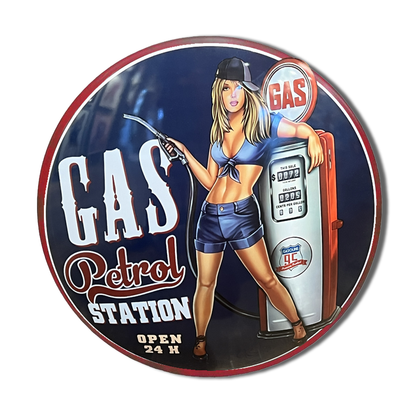 Plaque Publicitaire Métallique Bombé marque Full service Girl Gas Station Décoration Idée Cadeau