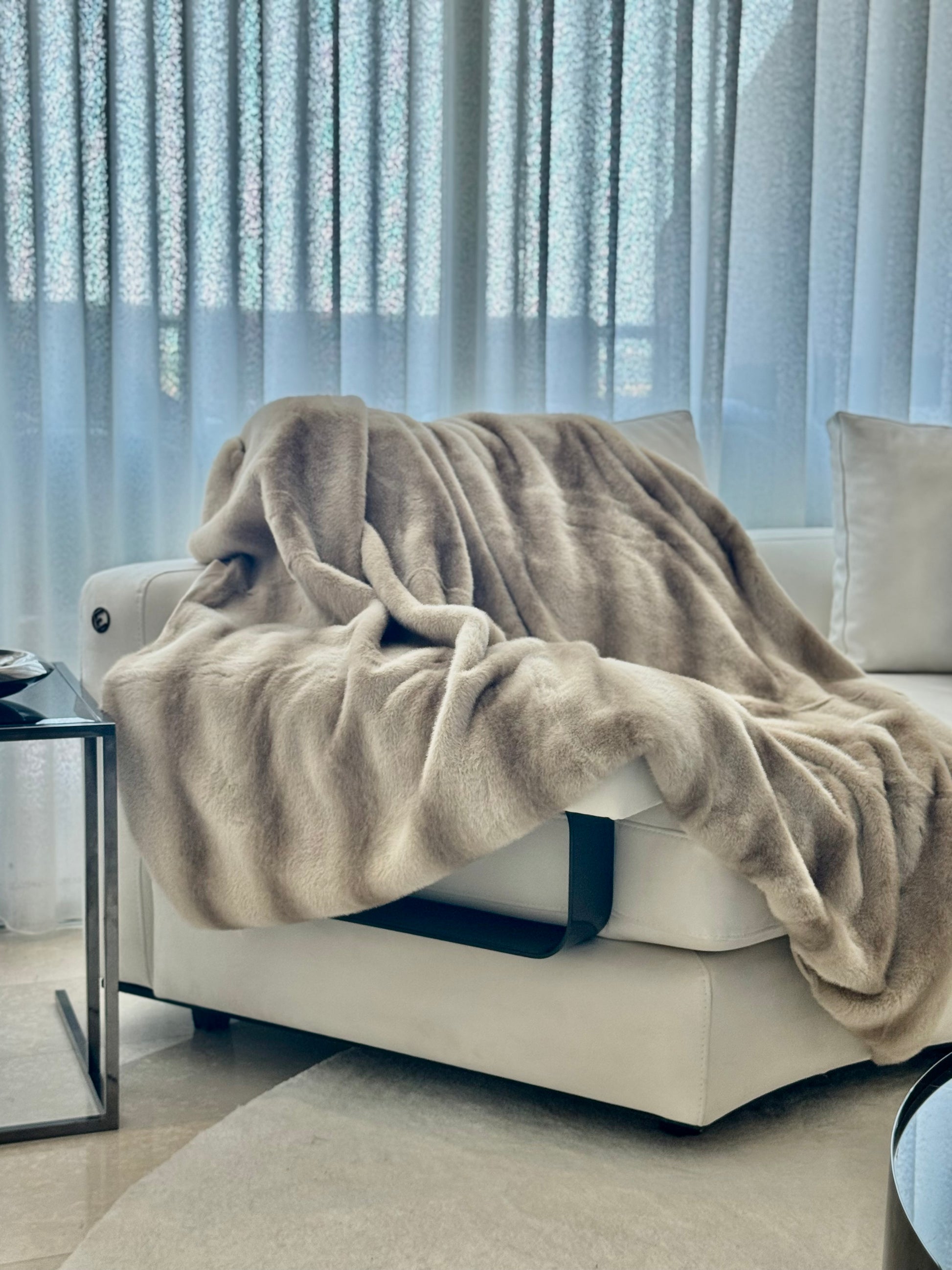 plaid fausse fourrure beige rayure ondulée haute qualité ultra doux couverture confortable salon jeté décoration linge de maison polaire