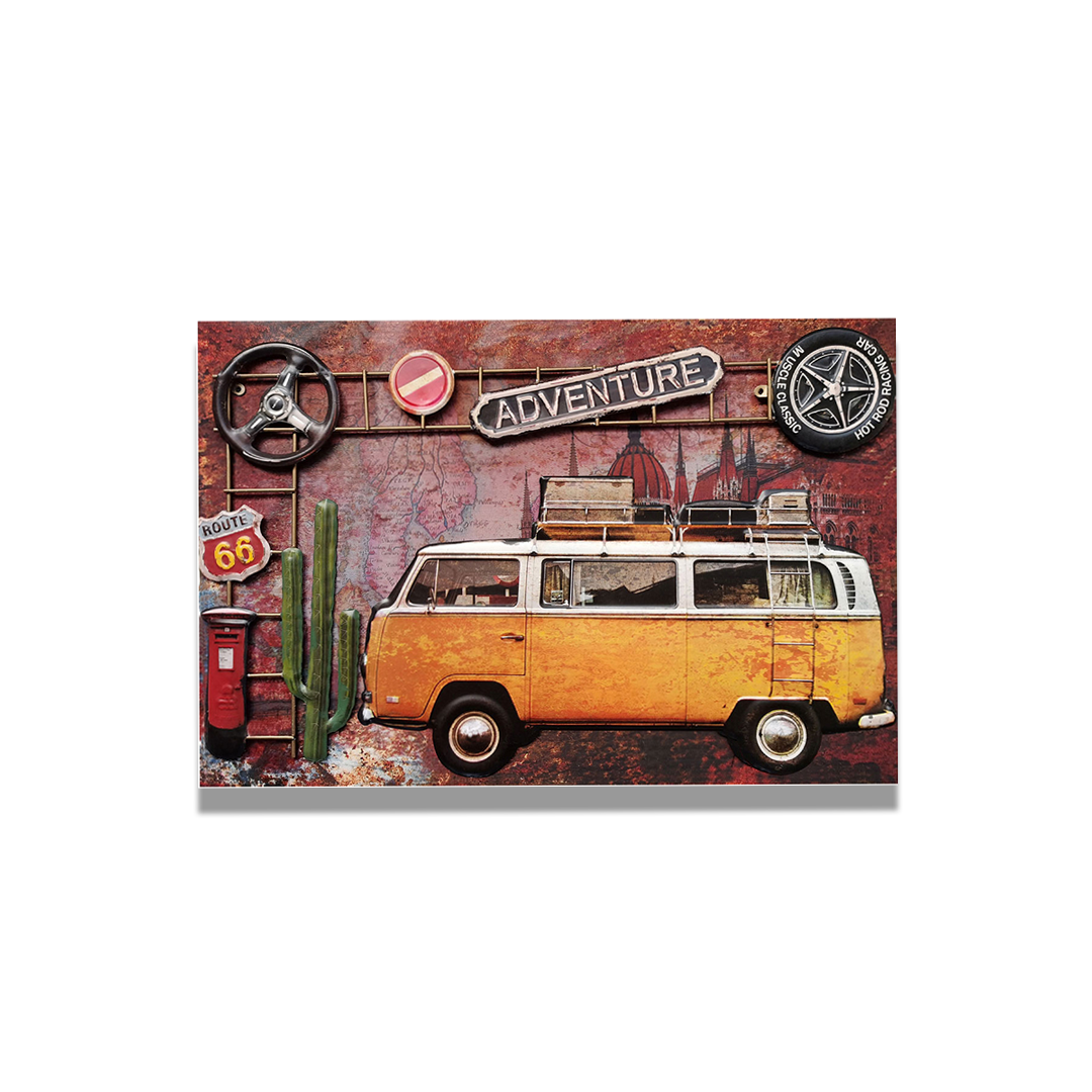 Plaque Métallique carré motif 3D en relief adventure combicar Décoration Murale Américaine Vintage bar  garage café coffeshop Idée Cadeau Tunisie