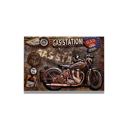 Plaque Métallique carré motif 3D en relief gas station moto Décoration Murale Américaine Vintage bar  garage café coffeshop Idée Cadeau Tunisie