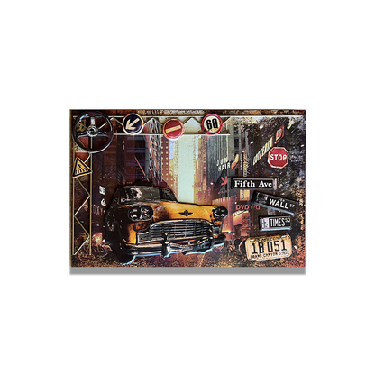 Plaque Métallique carré motif 3D en relief yellow car Décoration Murale Américaine Vintage bar  garage café coffeshop Idée Cadeau Tunisie