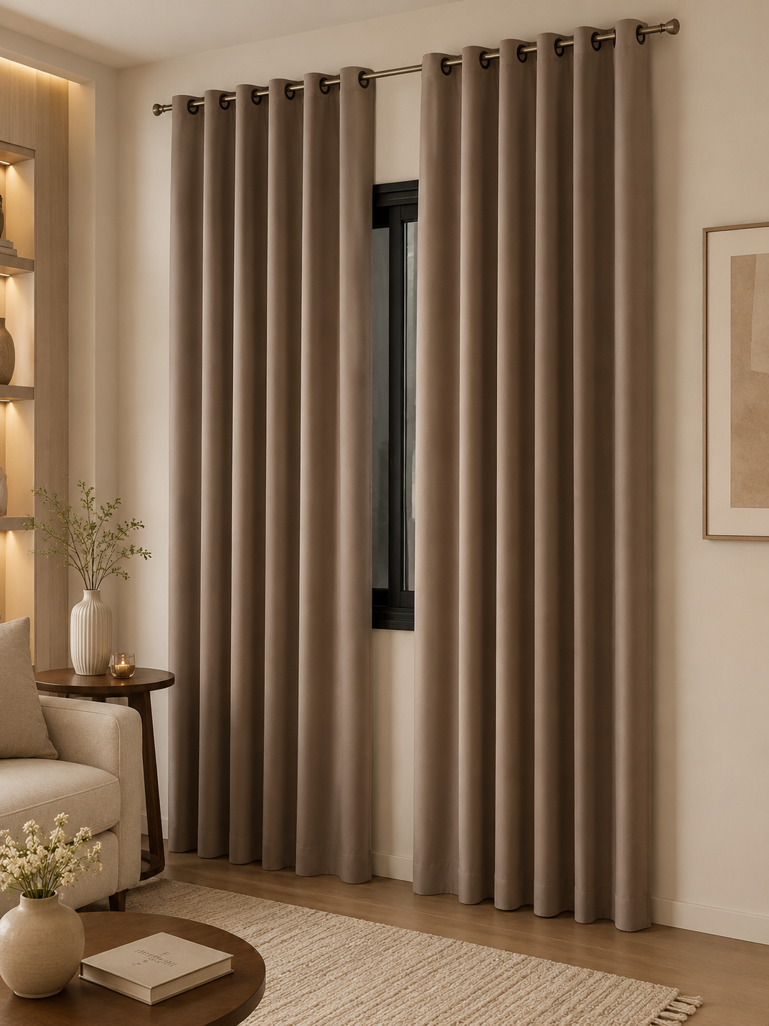 Rideau Tafta couleur uni marron Effet Tamisant