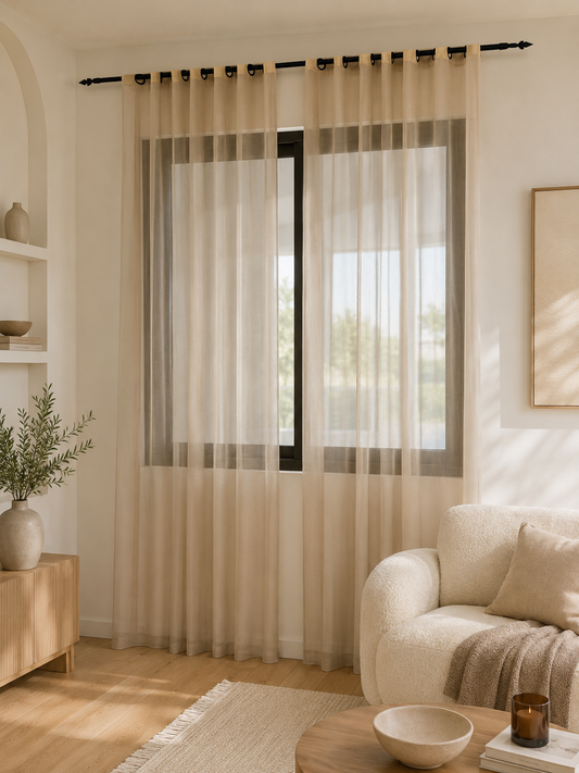 Rideau Prêt à Poser Lin Beige Fleur de Coton