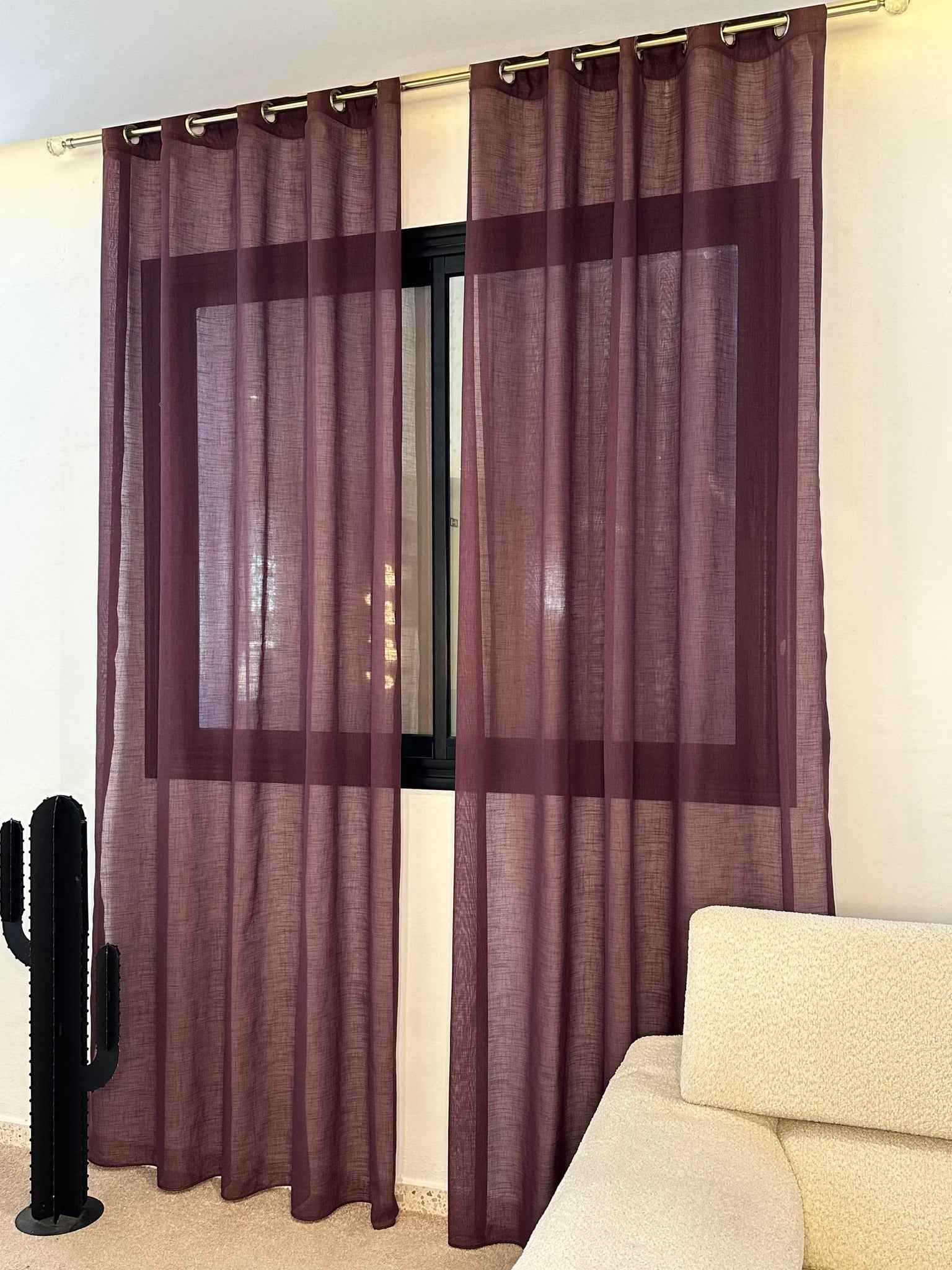 Rideau Prêt à Poser Lin Mauve Lavande Uni