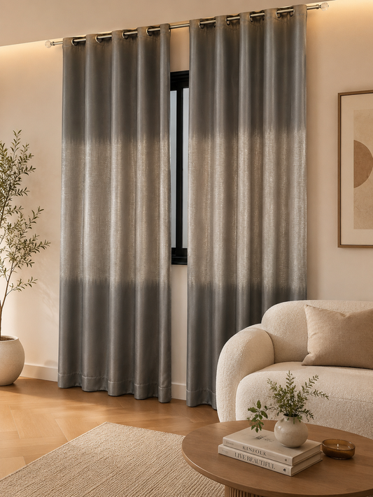 Rideaux Tamisant Gris avec bande doré Décoration chambre ou salon