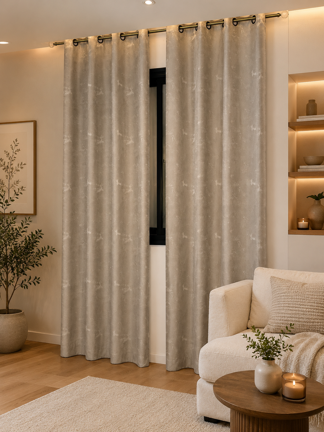 Rideaux Pret à etre installer finition anneau bronze couleur grege claire