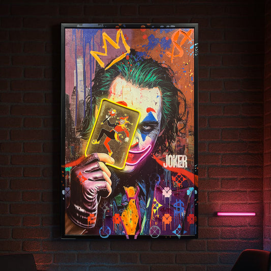 Tableau Double Joker - Art Mural LED - Graffiti artistique et portrait expressif